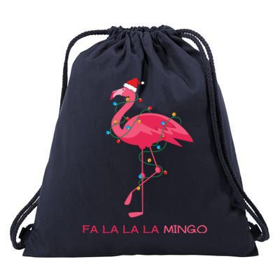 Fa La La La Mingo Flamingo Santa Pink Ugly Christmas Sweater Drawstring Bag