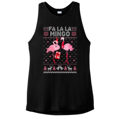 Fa La La La Mingo Flamingo Santa Pink Ugly Christmas Gift Ladies PosiCharge Tri-Blend Wicking Tank