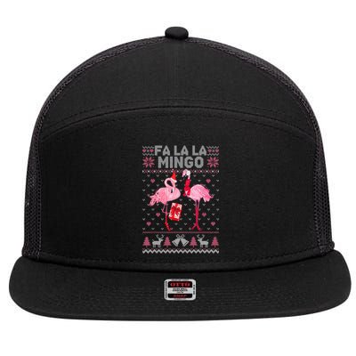 Fa La La La Mingo Flamingo Santa Pink Ugly Christmas Gift 7 Panel Mesh Trucker Snapback Hat