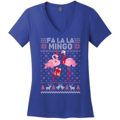 Fa La La La Mingo Flamingo Santa Pink Ugly Christmas Gift Women's V-Neck T-Shirt