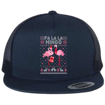 Fa La La La Mingo Flamingo Santa Pink Ugly Christmas Gift Flat Bill Trucker Hat