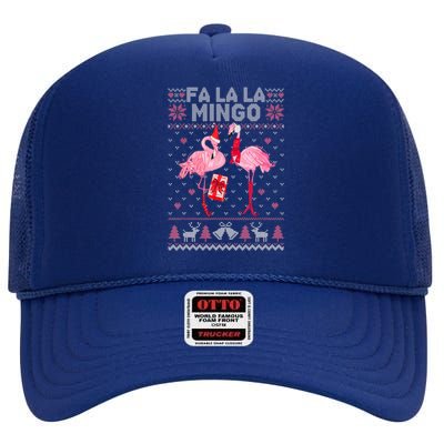 Fa La La La Mingo Flamingo Santa Pink Ugly Christmas Gift High Crown Mesh Back Trucker Hat