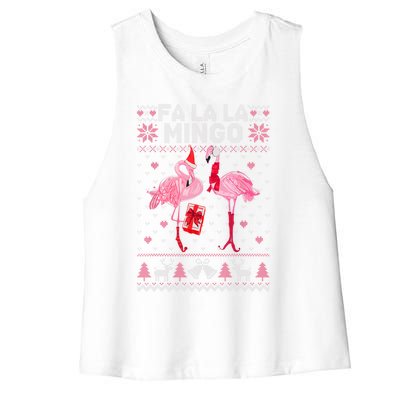 Fa La La La Mingo Flamingo Santa Pink Ugly Christmas Gift Women's Racerback Cropped Tank