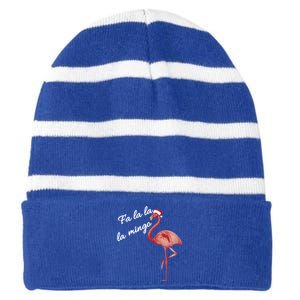 Fa La La La Mingo Flamingo Christmas Xmas Gift Striped Beanie with Solid Band