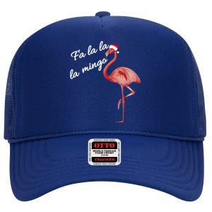 Fa La La La Mingo Flamingo Christmas Xmas Gift High Crown Mesh Back Trucker Hat