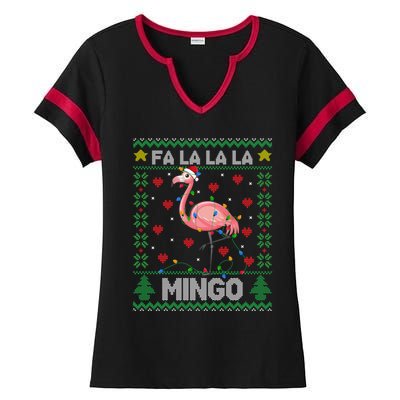 Fa La La La Mingo Funny Flamingo Ugly Christmas Sweater Gift Ladies Halftime Notch Neck Tee