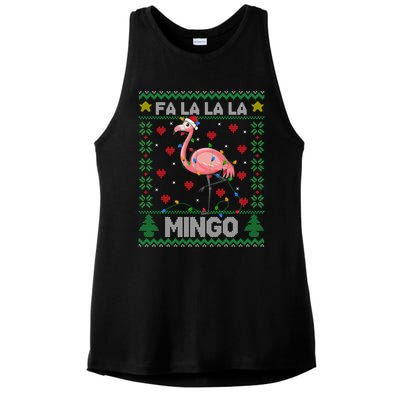 Fa La La La Mingo Funny Flamingo Ugly Christmas Sweater Gift Ladies PosiCharge Tri-Blend Wicking Tank