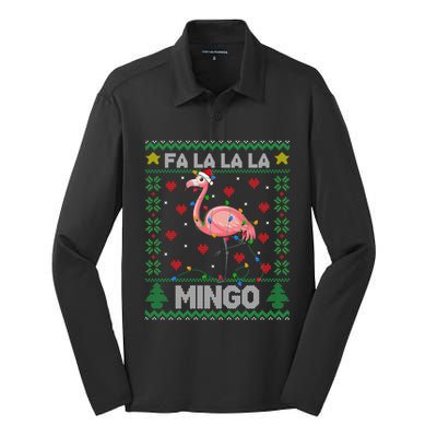 Fa La La La Mingo Funny Flamingo Ugly Christmas Sweater Gift Silk Touch Performance Long Sleeve Polo