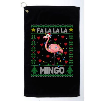 Fa La La La Mingo Funny Flamingo Ugly Christmas Sweater Gift Platinum Collection Golf Towel