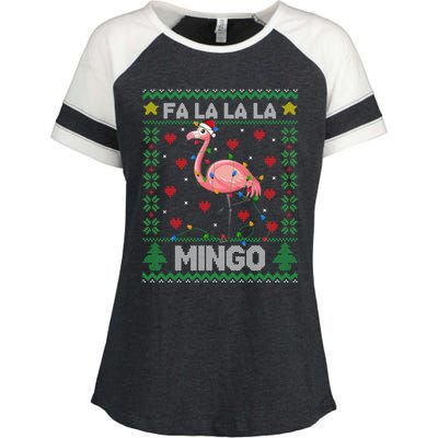 Fa La La La Mingo Funny Flamingo Ugly Christmas Sweater Gift Enza Ladies Jersey Colorblock Tee