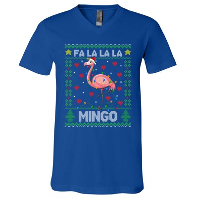 Fa La La La Mingo Funny Flamingo Ugly Christmas Sweater Gift V-Neck T-Shirt