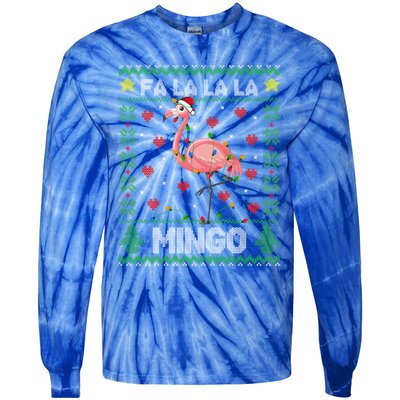 Fa La La La Mingo Funny Flamingo Ugly Christmas Sweater Gift Tie-Dye Long Sleeve Shirt