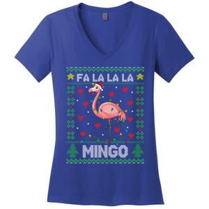 Fa La La La Mingo Funny Flamingo Ugly Christmas Sweater Gift Women's V-Neck T-Shirt