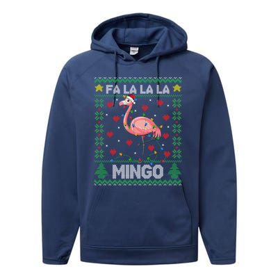 Fa La La La Mingo Funny Flamingo Ugly Christmas Sweater Gift Performance Fleece Hoodie