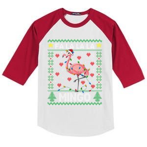 Fa La La La Mingo Funny Flamingo Ugly Christmas Sweater Gift Kids Colorblock Raglan Jersey