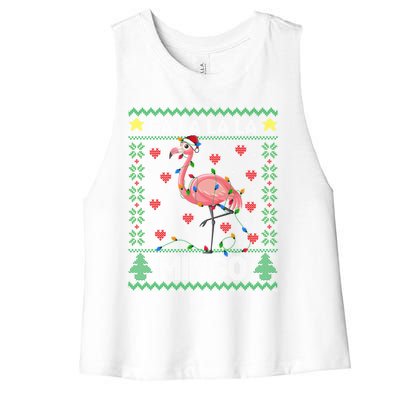 Fa La La La Mingo Funny Flamingo Ugly Christmas Sweater Gift Women's Racerback Cropped Tank