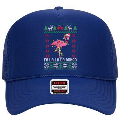 Fa La La La Mingo Funny Flamingo Ugly Christmas Sweater Cool Gift High Crown Mesh Back Trucker Hat