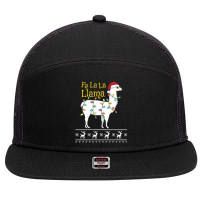 Fa La La Llama Christmas Funny Ugly Christmas Sweater Gift 7 Panel Mesh Trucker Snapback Hat