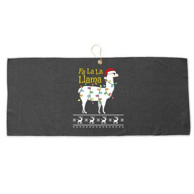 Fa La La Llama Christmas Funny Ugly Christmas Sweater Gift Large Microfiber Waffle Golf Towel