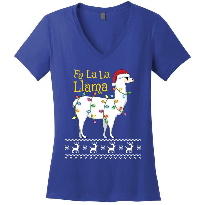 Fa La La Llama Christmas Funny Ugly Christmas Sweater Gift Women's V-Neck T-Shirt