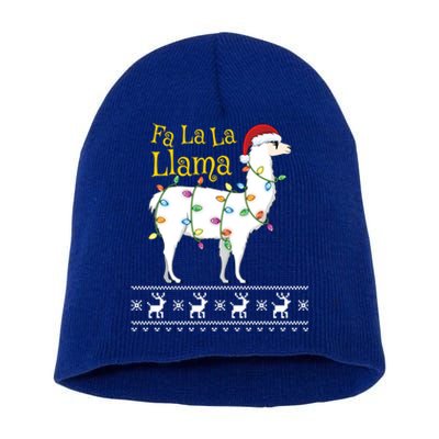 Fa La La Llama Christmas Funny Ugly Christmas Sweater Gift Short Acrylic Beanie