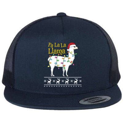 Fa La La Llama Christmas Funny Ugly Christmas Sweater Gift Flat Bill Trucker Hat