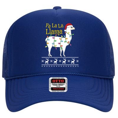 Fa La La Llama Christmas Funny Ugly Christmas Sweater Gift High Crown Mesh Back Trucker Hat