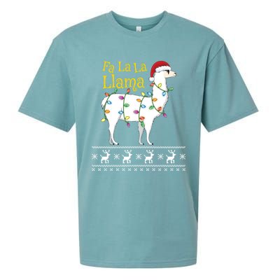 Fa La La Llama Christmas Funny Ugly Christmas Sweater Gift Sueded Cloud Jersey T-Shirt