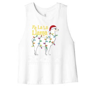 Fa La La Llama Christmas Funny Ugly Christmas Sweater Gift Women's Racerback Cropped Tank