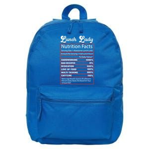 Funny Lunch Lady Nutrition Facts School Cafeteria Cooks Gift 16 in Basic Backpack