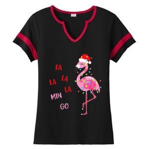 Fa La La Mingo Christmas Flamingo Tree Lights Santa Flamingo Ladies Halftime Notch Neck Tee