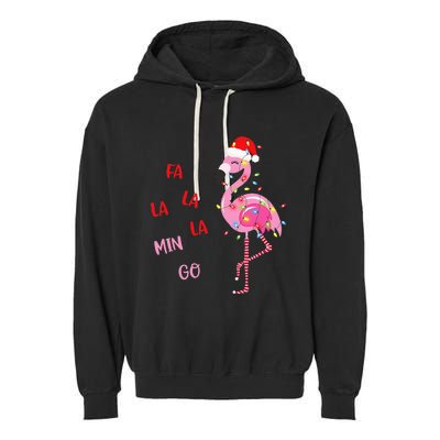 Fa La La Mingo Christmas Flamingo Tree Lights Santa Flamingo Garment-Dyed Fleece Hoodie