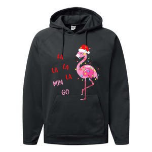 Fa La La Mingo Christmas Flamingo Tree Lights Santa Flamingo Performance Fleece Hoodie