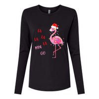 Fa La La Mingo Christmas Flamingo Tree Lights Santa Flamingo Womens Cotton Relaxed Long Sleeve T-Shirt