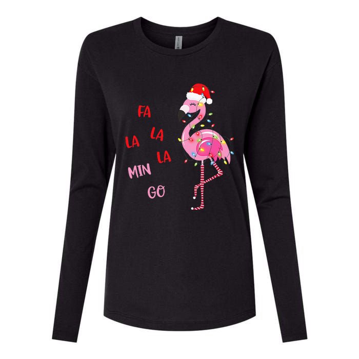 Fa La La Mingo Christmas Flamingo Tree Lights Santa Flamingo Womens Cotton Relaxed Long Sleeve T-Shirt