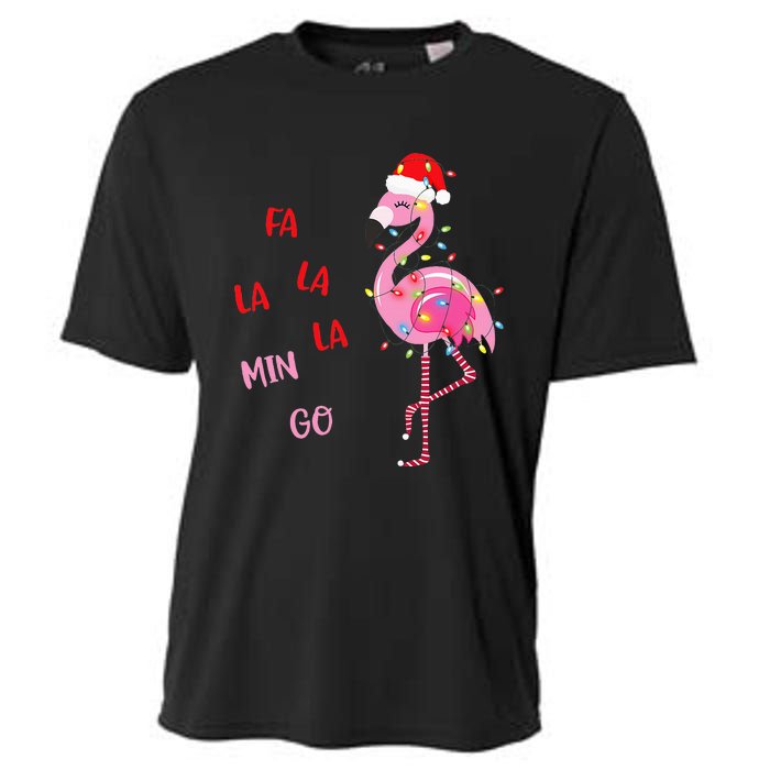 Fa La La Mingo Christmas Flamingo Tree Lights Santa Flamingo Cooling Performance Crew T-Shirt