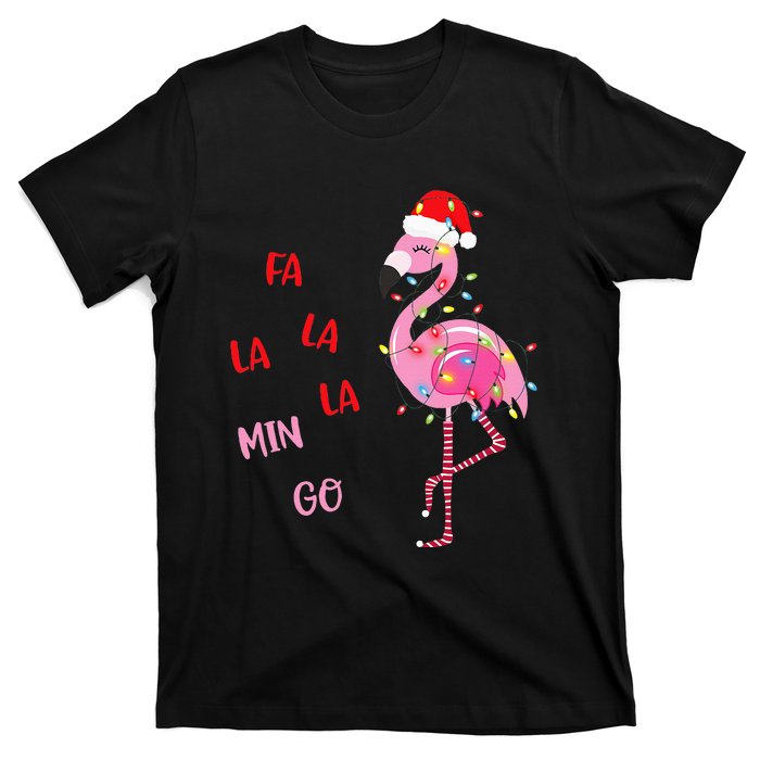 Fa La La Mingo Christmas Flamingo Tree Lights Santa Flamingo T-Shirt