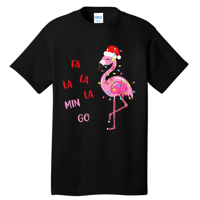 Fa La La Mingo Christmas Flamingo Tree Lights Santa Flamingo Tall T-Shirt