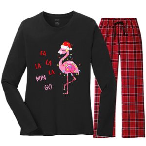 Fa La La Mingo Christmas Flamingo Tree Lights Santa Flamingo Women's Long Sleeve Flannel Pajama Set 