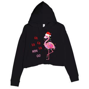 Fa La La Mingo Christmas Flamingo Tree Lights Santa Flamingo Crop Fleece Hoodie