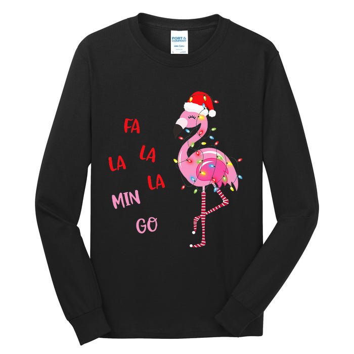 Fa La La Mingo Christmas Flamingo Tree Lights Santa Flamingo Tall Long Sleeve T-Shirt