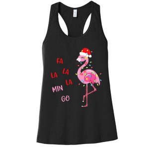 Fa La La Mingo Christmas Flamingo Tree Lights Santa Flamingo Women's Racerback Tank