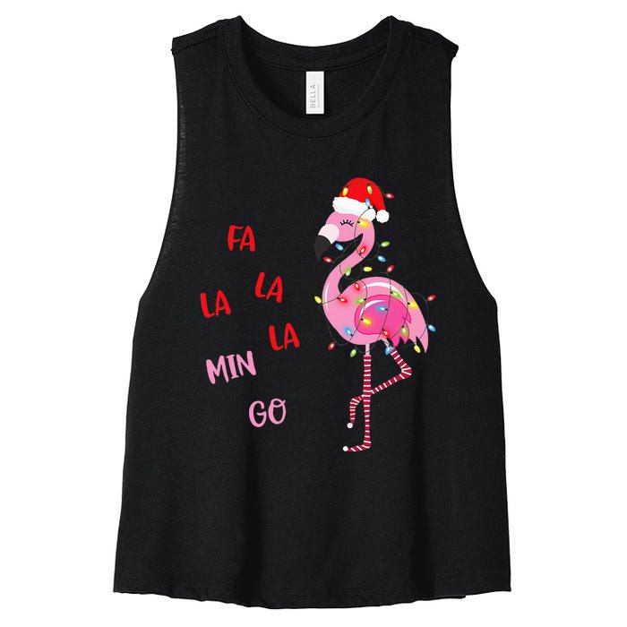 Fa La La Mingo Christmas Flamingo Tree Lights Santa Flamingo Women's Racerback Cropped Tank