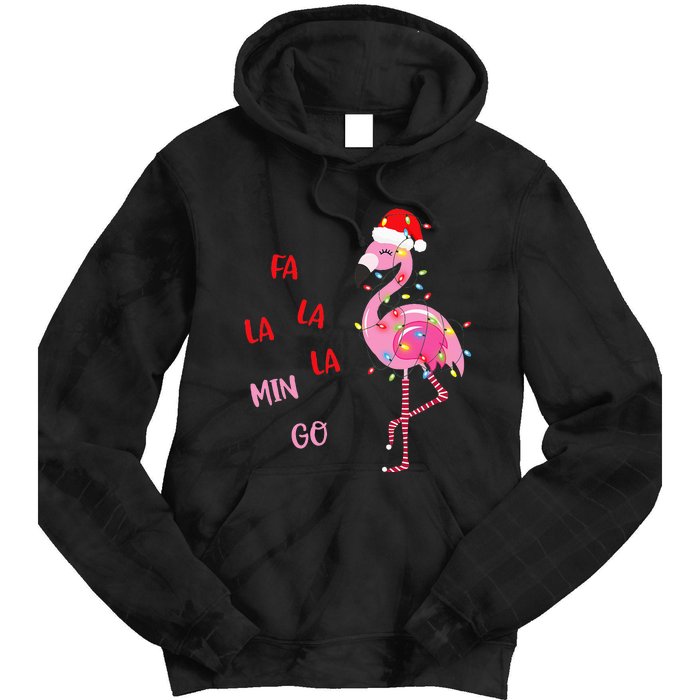 Fa La La Mingo Christmas Flamingo Tree Lights Santa Flamingo Tie Dye Hoodie