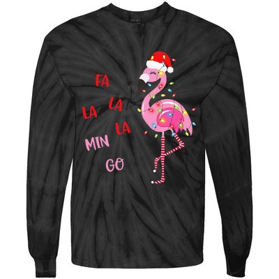 Fa La La Mingo Christmas Flamingo Tree Lights Santa Flamingo Tie-Dye Long Sleeve Shirt