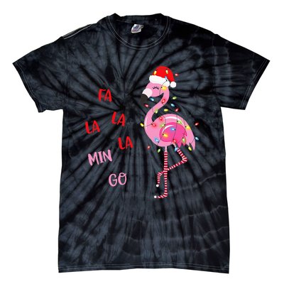 Fa La La Mingo Christmas Flamingo Tree Lights Santa Flamingo Tie-Dye T-Shirt