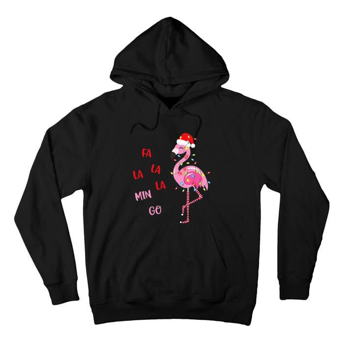 Fa La La Mingo Christmas Flamingo Tree Lights Santa Flamingo Tall Hoodie