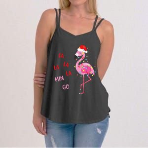 Fa La La Mingo Christmas Flamingo Tree Lights Santa Flamingo Women's Strappy Tank