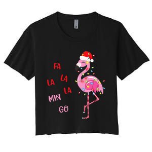 Fa La La Mingo Christmas Flamingo Tree Lights Santa Flamingo Women's Crop Top Tee