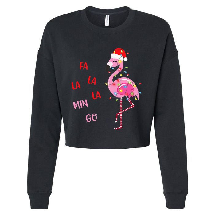 Fa La La Mingo Christmas Flamingo Tree Lights Santa Flamingo Cropped Pullover Crew